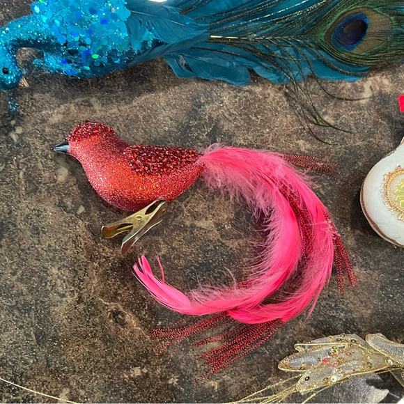 Vintage MCM feathered BIRDS ORNAMENTS Sequined, Feathered Clip On, 4 Estate - Picture 5 of 11